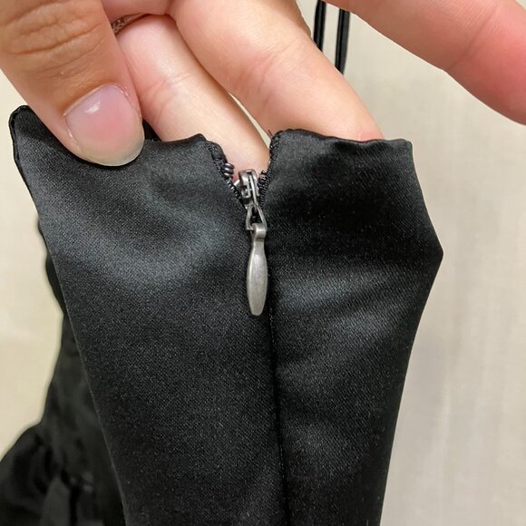 Future Collective Women's XS Black Holiday Sweetheart Bubble Satin Midi Dress - Picture 9 of 14